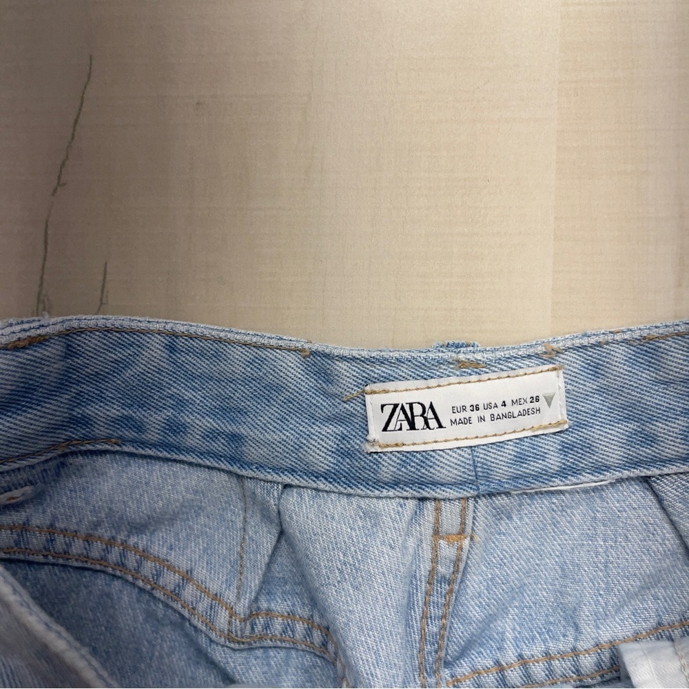 ZARA women’s straight leg raw hem denim cotton jeans 4 - Picture 5 of 7